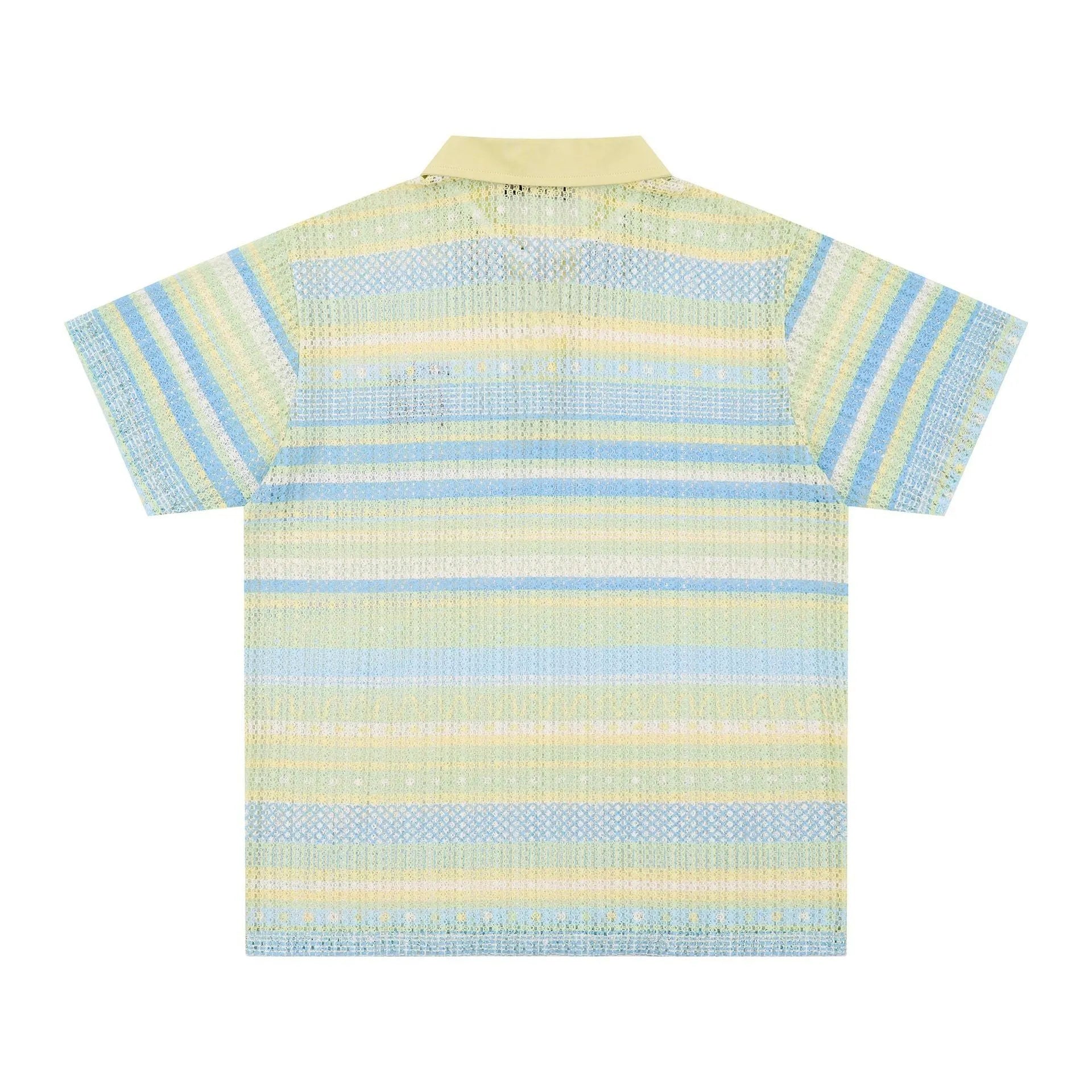 Men's blue printed casual short sleeve shirt with elastic fabric shown front view