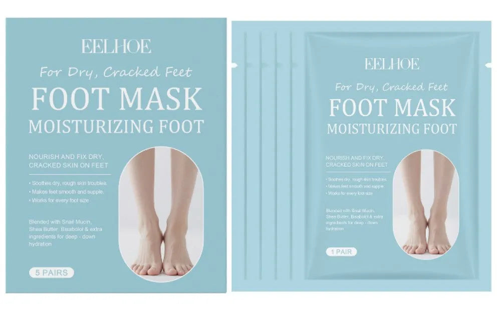 Exfoliating and moisturising foot mask 5 pairs with snail mucin and shea butter for soft feet home treatment