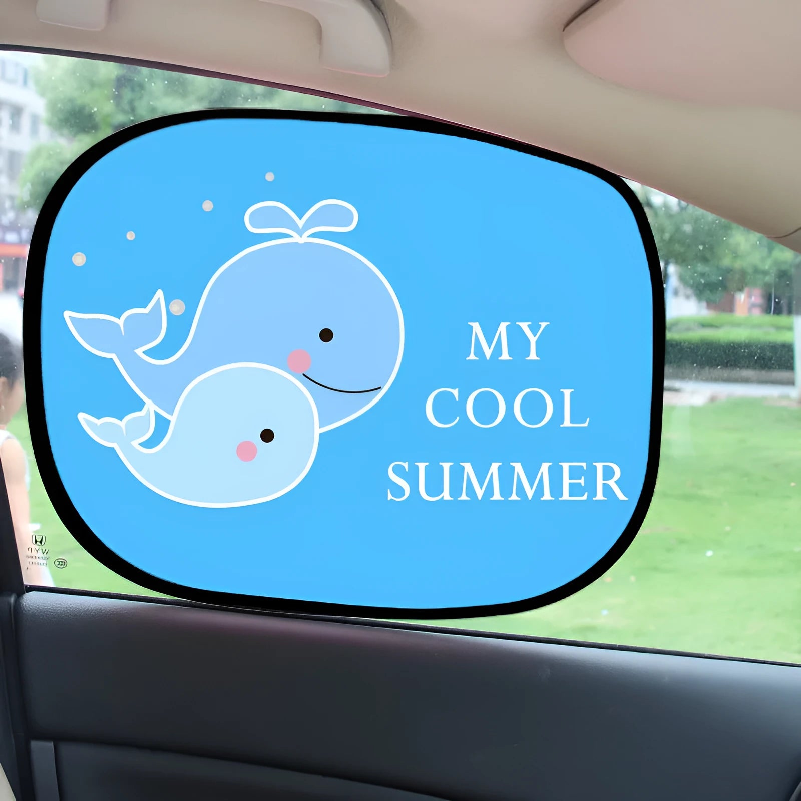 Electrostatic adsorption nylon mesh car side window sunshade shown in one of four available size pairs.