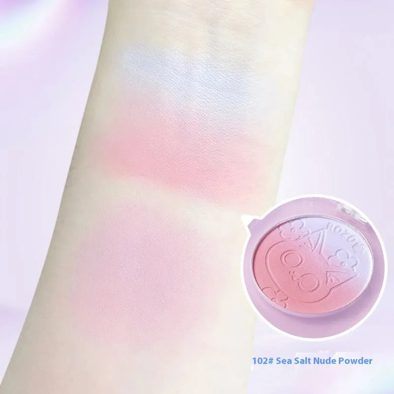Two-tone gradient matte blusher compact with natural brightening powder for cheek application
