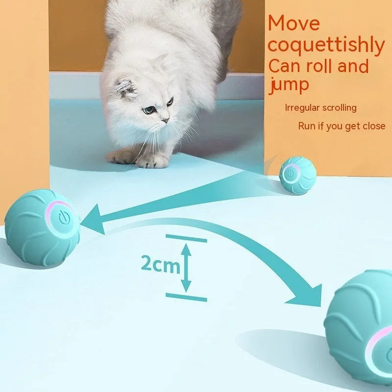 Smart cat toys rolling ball automatic bouncing USB pet toy in silicone blue pink red