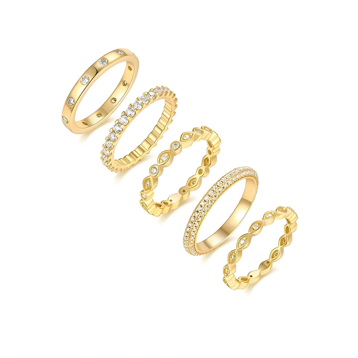 Gold-plated moissanite wedding ring set on white background with gift box, sizes 5-9, GRA certificate