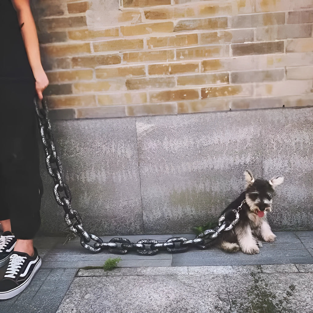 Simulation dog leash prop in antique silver, bronze, and black colours for video content creation.