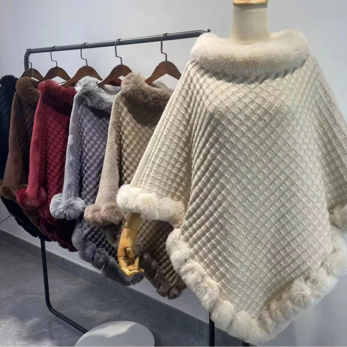 Rex Rabbit Fur Collar Shawl Cape in various colours