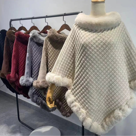 Rex Rabbit Fur Collar Shawl Cape in various colours