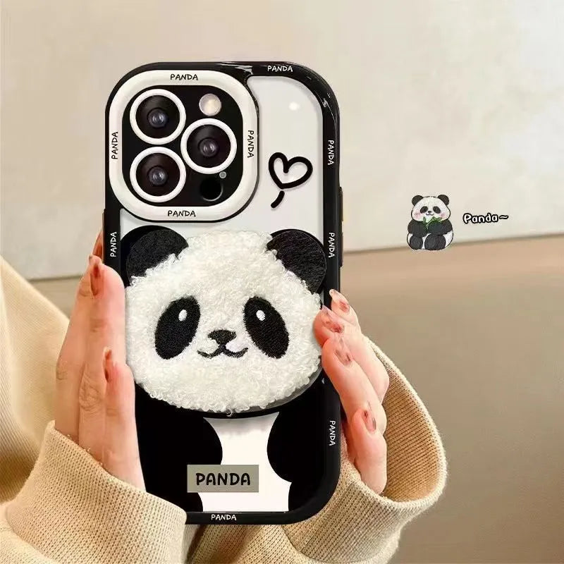 Plush Panda black drop-resistant phone case for Huawei and iPhone