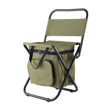 Versatile fishing chair with built-in refrigerator compartment, designed for outdoor comfort and convenience
