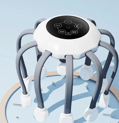 Octopus-inspired head massager with 14 independent massage heads for full scalp coverage and 5 customizable massage modes for personalized relaxation