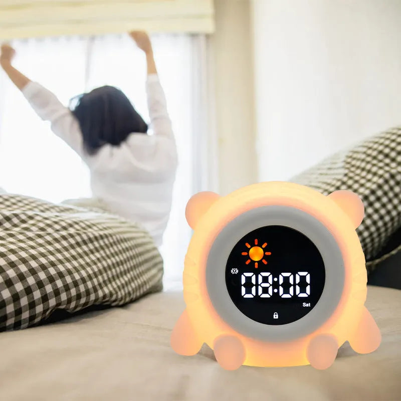 Soft edible silicone children's alarm clock with music function, white, puppy style