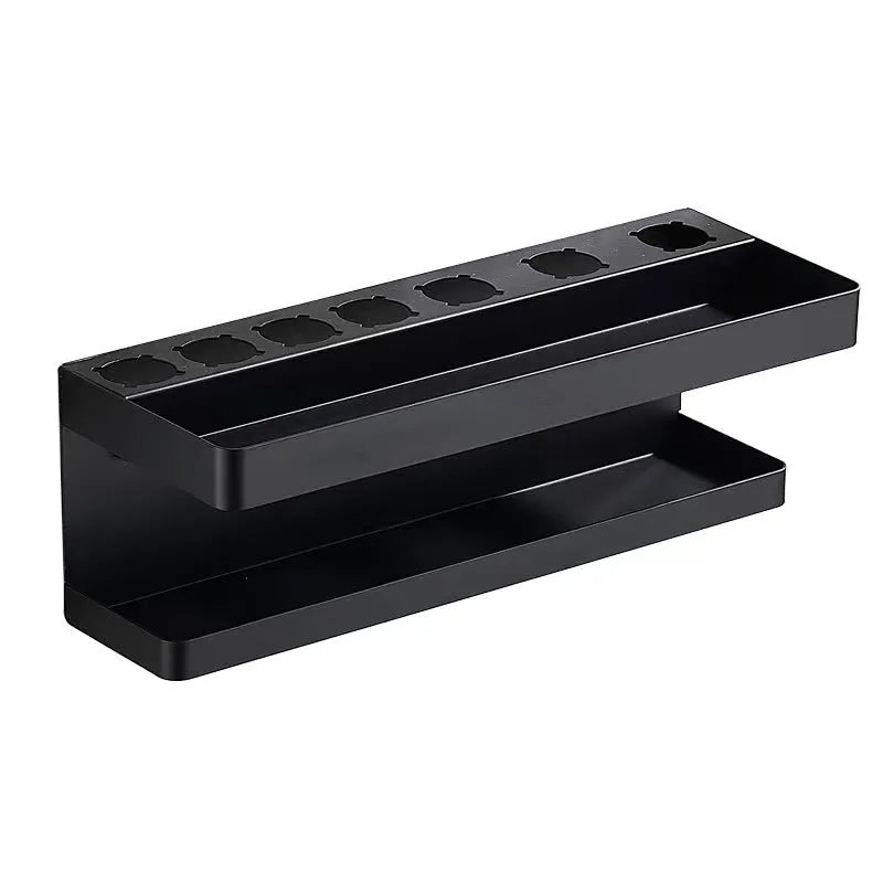 Aluminium punch-free bathroom storage rack for Marcel wavers with double-layer design in black colour
