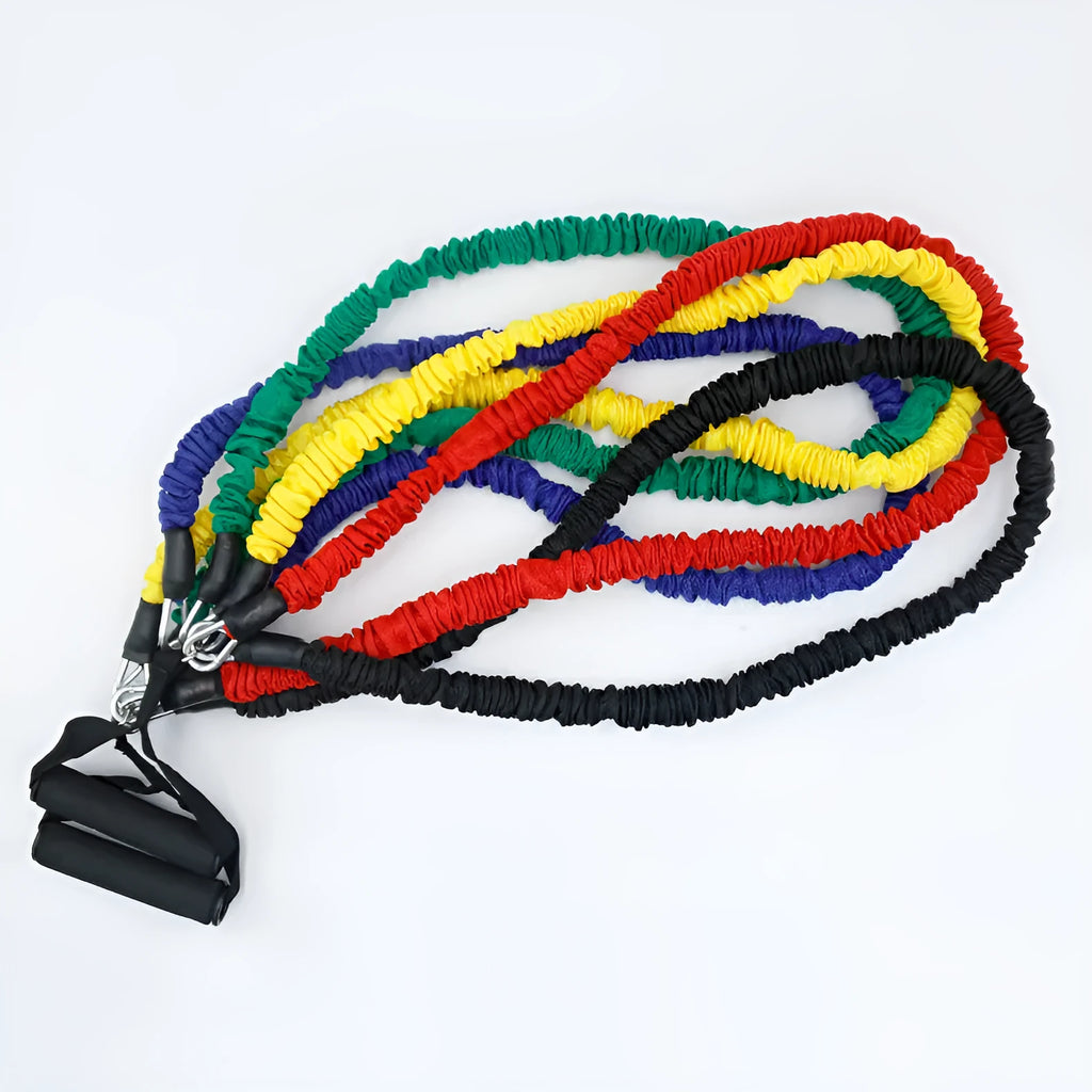 11-piece TPE resistance tube set with climbing hook ribbon style, 1.2m length, for home fitness