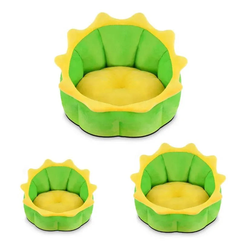 New dinosaur pet bed in Teddy gold fabric, soft and warm, for small cats and dogs up to 15 kg