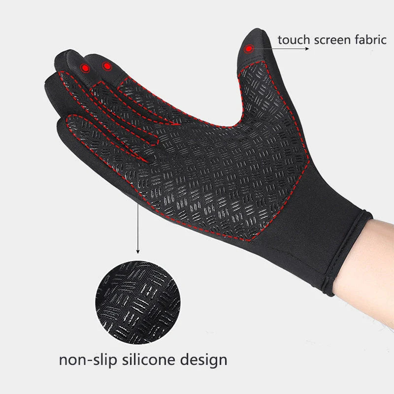 Premium touchscreen motorcycle gloves with polar fleece lining and textured grip for warmth and control