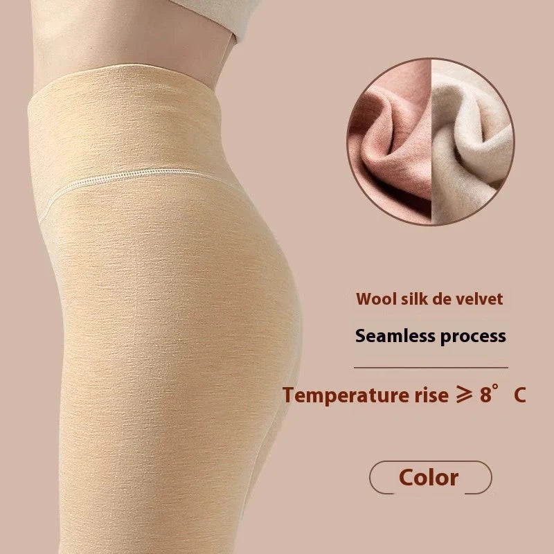 Women's winter warm leggings in cashmere and velvet blend, high waist slim fit trousers