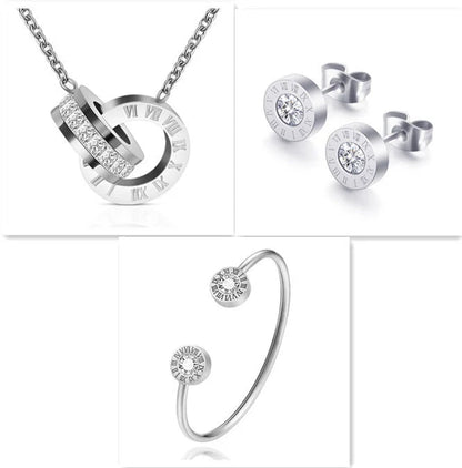 Roman Numerals and Diamond Stud Earrings in titanium steel with gold-plated finishes