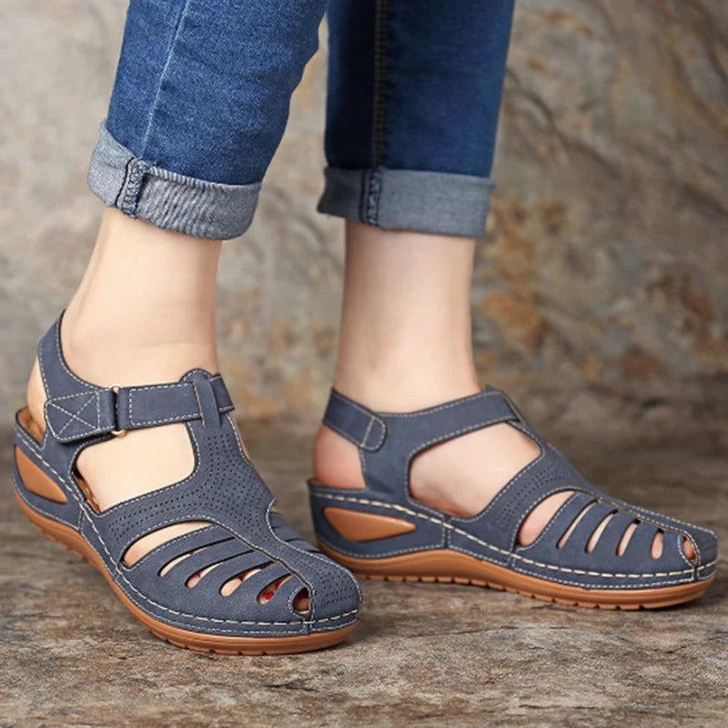 Women's Plus Size Retro Sandals with round toe and buckle design in various colours