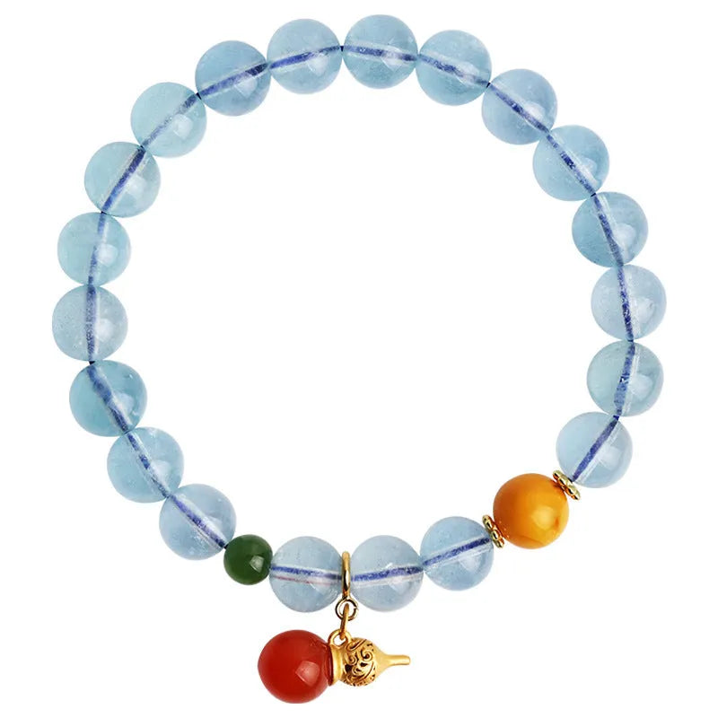 8mm aquamarine crystal bracelet with geometric design and ethnic retro styling in iced aquamarine colour