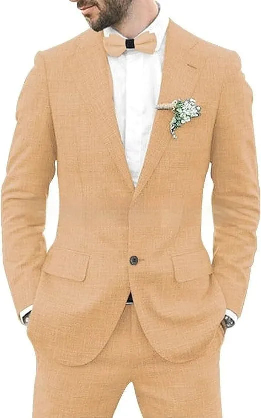 Men's slim fit two-piece suit in hemp blend fabric for weddings and parties in multiple colour options