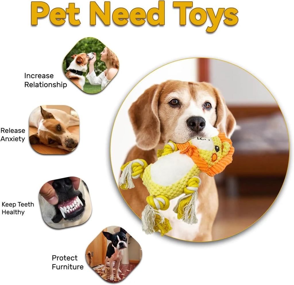 Lion and monkey plush squeaky dog toys for medium to large breeds