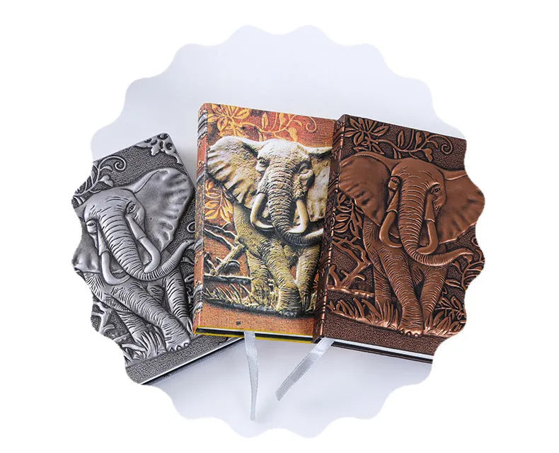 European-style embossed PU hardcover notebook with beige paper pages, 13.5x20.5cm, brushed bronze accents