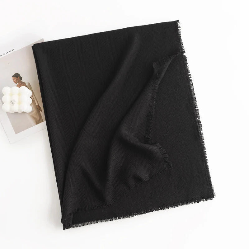 Herringbone pattern artificial cashmere scarf in various colours with tassel fringe