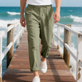 Men's linen casual trousers in straight-leg style with drawstring waist in multiple colour options