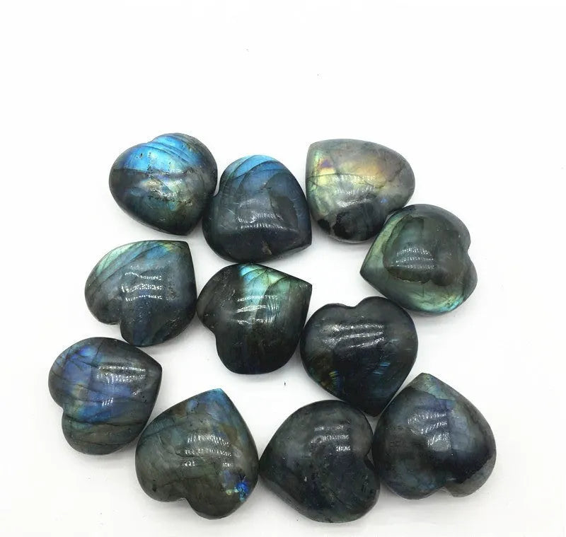 Natural labradorite moonstone heart necklace with blue light crystal geometric pendant
