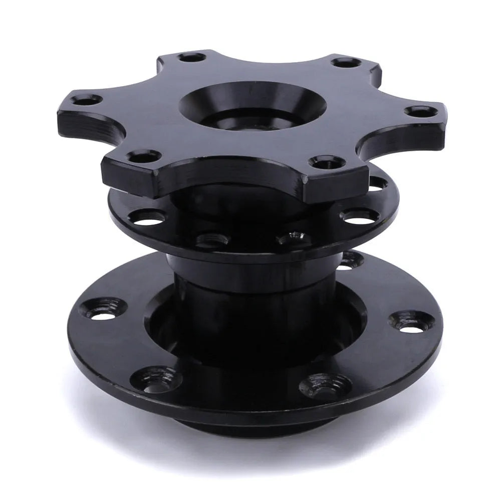 Car steering wheel quick release adapter device shown in multiple colour options