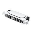 USB plug-in car cooling fan with Velcro straps in black, white, and beige colour options.