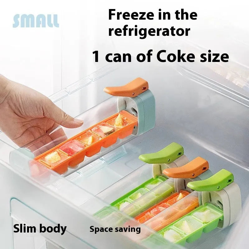 Food-grade plastic ice cube mould with one-press release mechanism and storage box