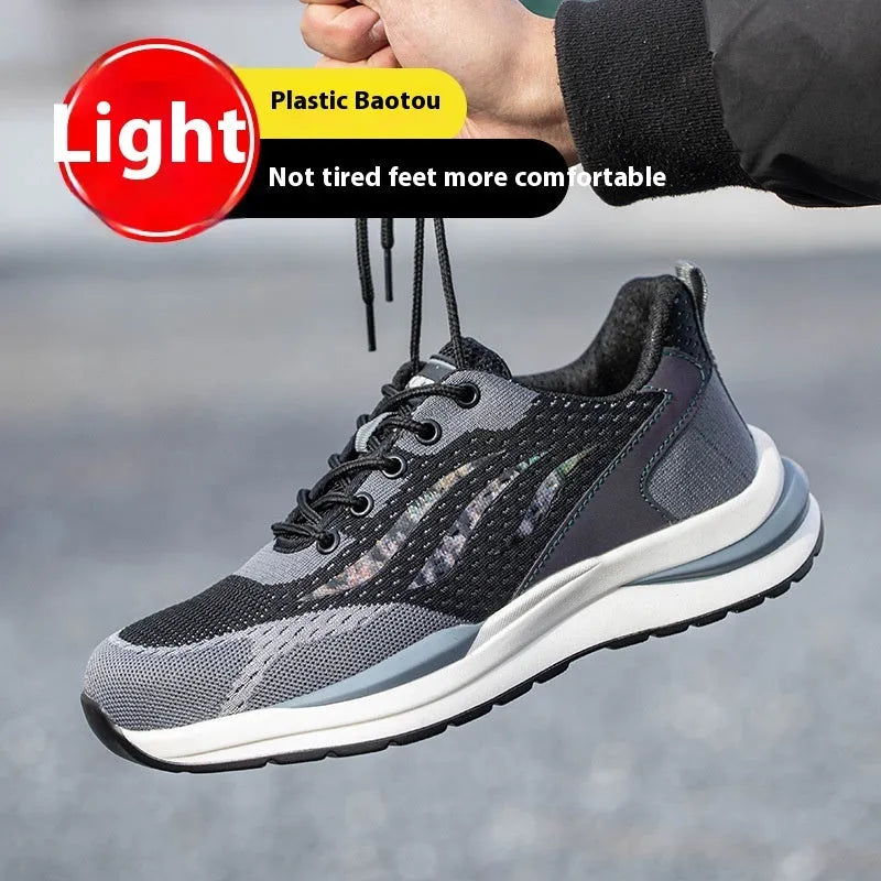 Men's black grey electrician safety shoes with anti-smash anti-puncture protection and plastic toe cap