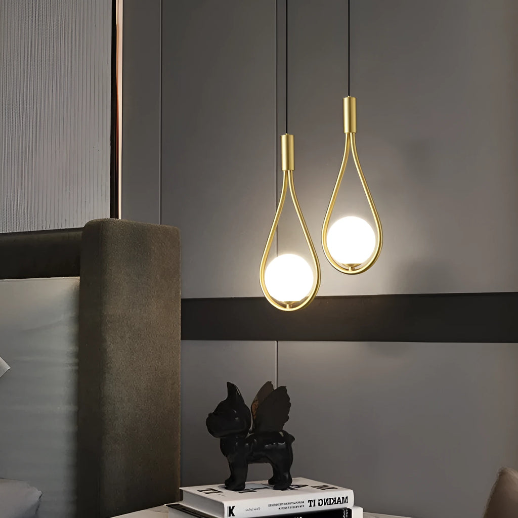 Copper modern minimalist bedside chandelier with choice of three cover colours for bedroom lighting