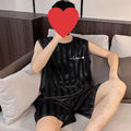 Men's ice silk vest and shorts pajama set in solid colour with embroidery, summer sleepwear