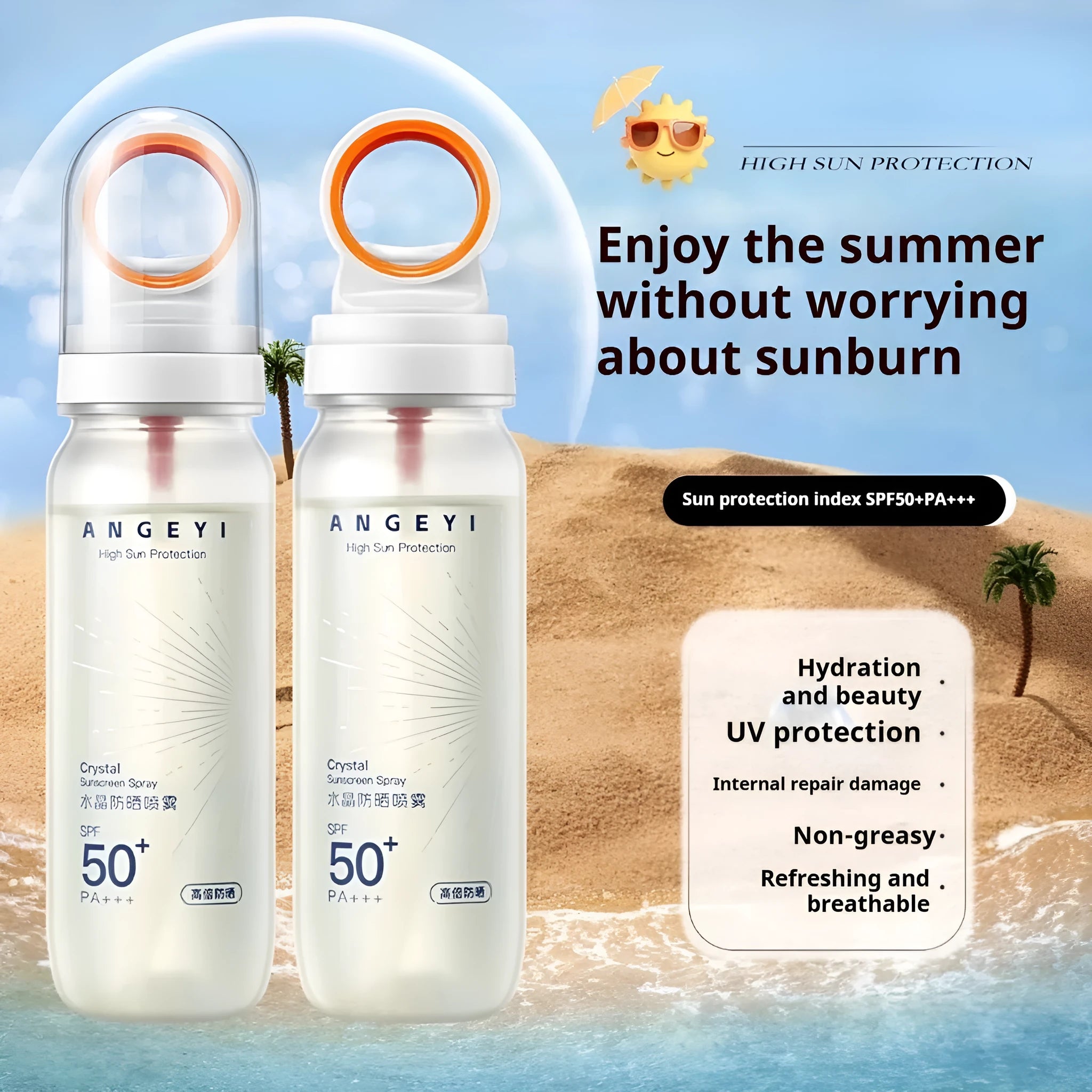 Crystal Sunscreen Spray SPF50 in 90ml bottle for UVA and UVB protection