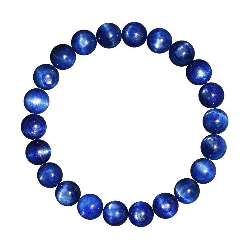Natural blue crystal ball bracelet with geometric ruyi symbol design in polished 7A grade crystal