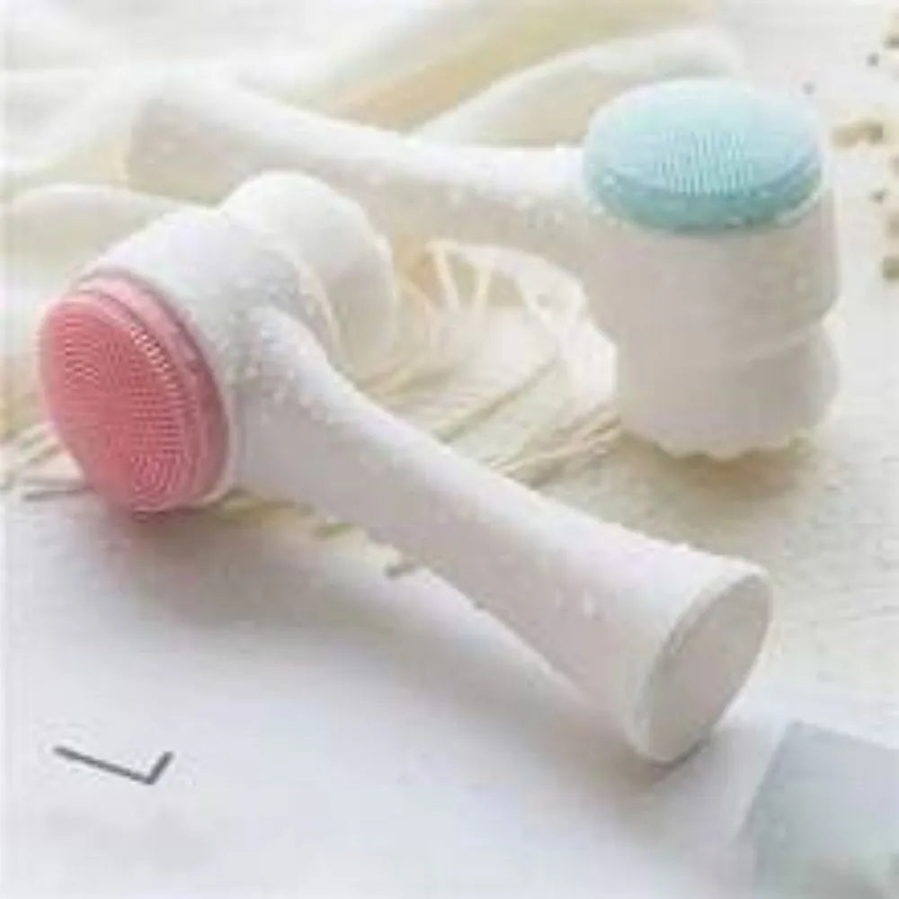 Blue and pink nylon pet paw brush for dogs and cats on a white background