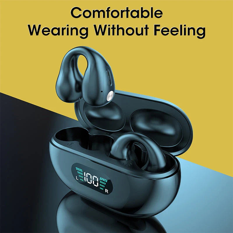 Bone conduction wireless earbuds with Bluetooth 5.3, HiFi bass, and comfortable open-ear design