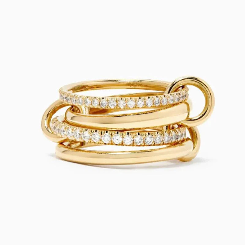 S925 sterling silver four-ring buckle row ring with inlaid zircon in 18k gold colour, unisex minimalist style