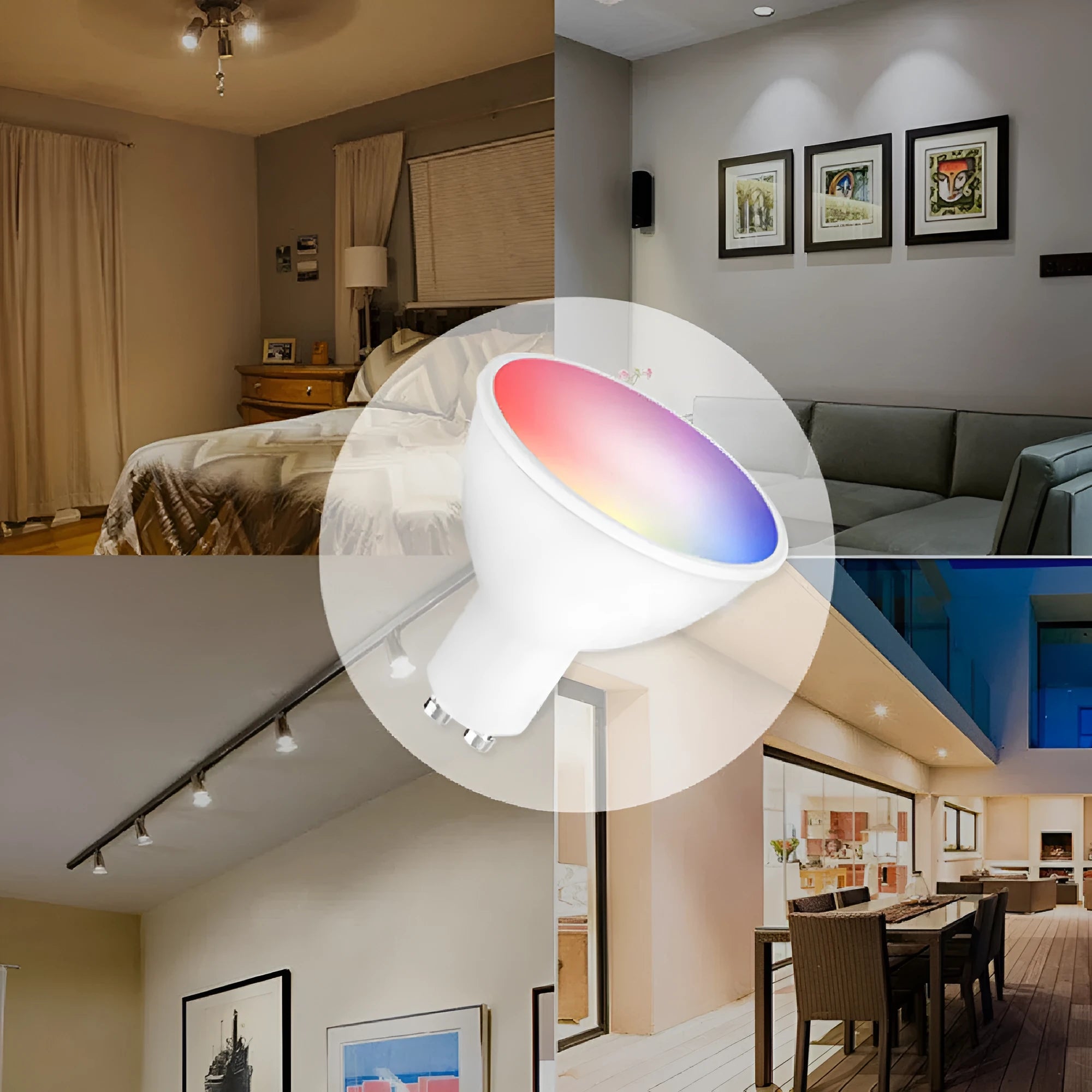 GU10 smart LED spotlight bulb with RGBCCT colours, compact 50x55mm dimensions