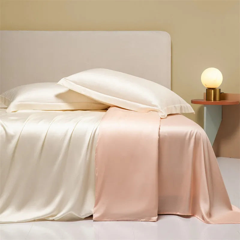 Luxury Tencel fibre bed sheet set in a solid colour, showing the quilt cover and pillowcases.