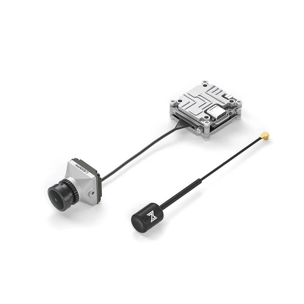 Caddx ADAPTS DJI FPV digital image transmission machine kit in silver with Polar Vista module and mounting hardware.