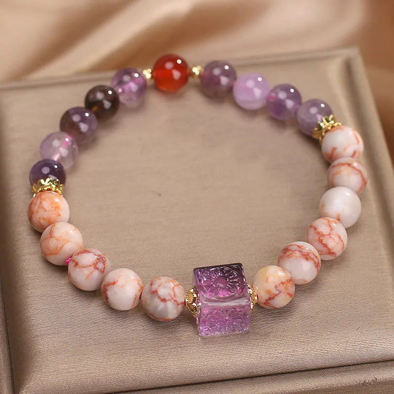 Natural agate bracelet in Amethyst Alashan colour for women, ethnic style on a light background