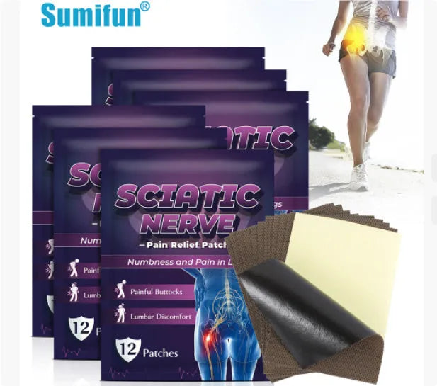 Bag of 12 sciatic nerve acupoint plaster patches for back, hip, and leg nerve support
