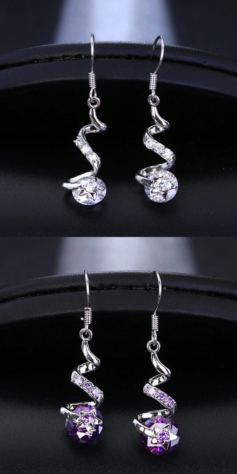 Purple Zircon Spiral Ear Hook Earrings for Women - Geometric Design