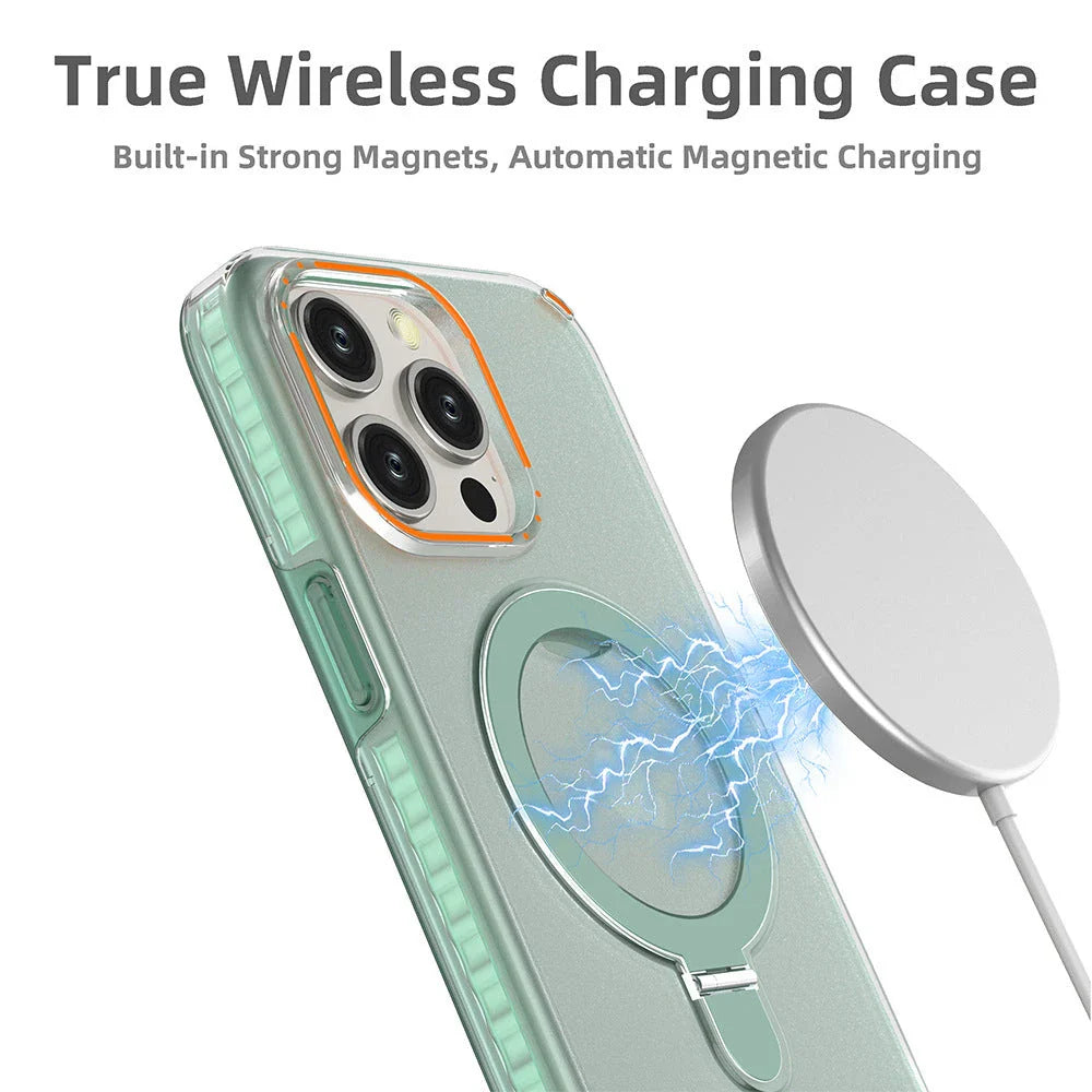 Sleek and functional magnetic wireless charging phone case with kickstand for iPhone in various colors