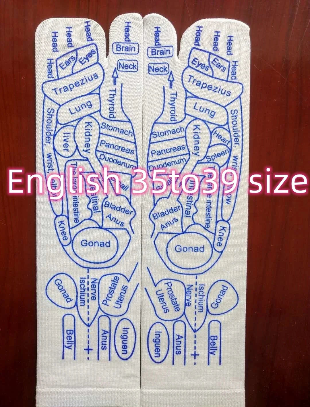 Acupressure foot massager socks with reflexology charts for enhanced therapy