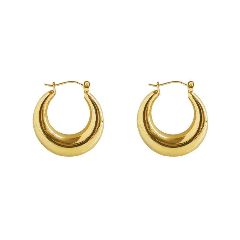 Metal circle hoop earrings for women, silver needle, electroplated gold finish, 40mm outer diameter