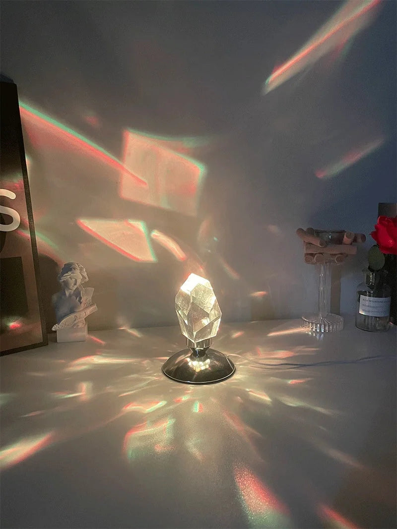 LED Crystal Night Light with Remote Control showcasing diamond-cut pattern projection