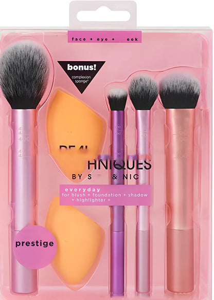 5-piece golden handle makeup brush set including powder, paint, highlight, and eyeshadow brushes, total 120g weight