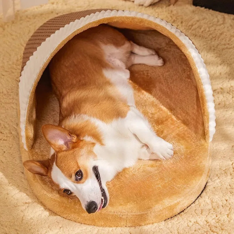 Blue dog nest sleeping bag with removable fleece lining for small medium dogs